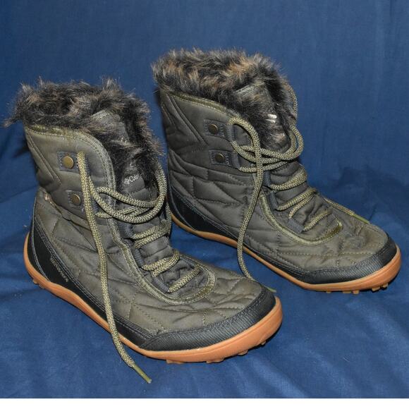 Columbia Women's 7.5 Minx Shorty Green Winter Alpine Faux Fur Boots Shoes - Picture 1 of 7